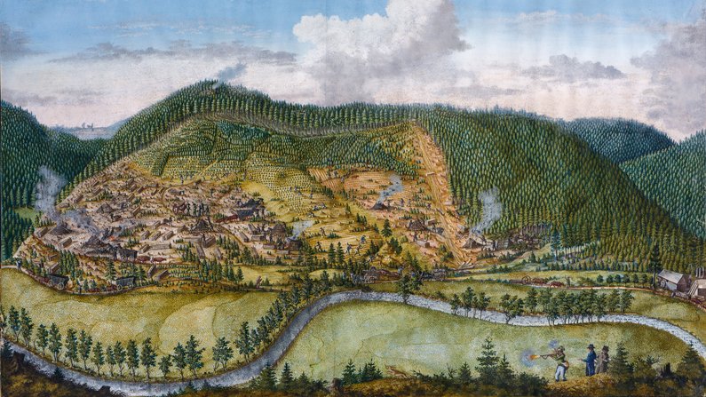 Foto: Schlossmuseum Arnstadt, Thomas Wolf - Forstarbeiten im Schwarzatal, Mischtechnik, Künstler unbekannt, um 1800 Foto: Schlossmuseum Arnstadt, Thomas Wolf - Forstarbeiten im Schwarzatal, Mischtechnik, Künstler unbekannt, um 1800