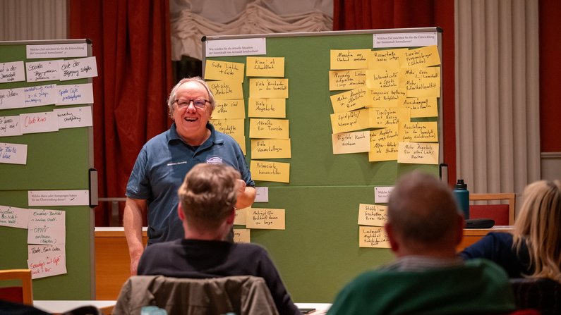 In zwei Kleingruppen sammelten die Teilnehmer ihre Ideen und stellten sie in der großen Runde vor. In zwei Kleingruppen sammelten die Teilnehmer ihre Ideen und stellten sie in der großen Runde vor.