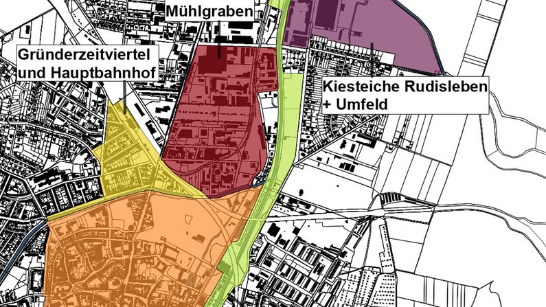 Die Kernzonen der Landesgartenschau 2028 Karte, die die geplanten Kernzonen für die Landesgartenschau darstellt